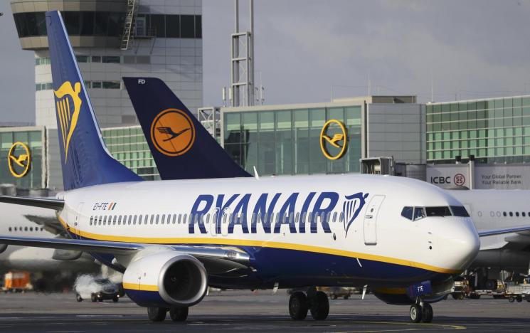 A Ryanair aircraft taxis at Fraport airport in Frankfurt